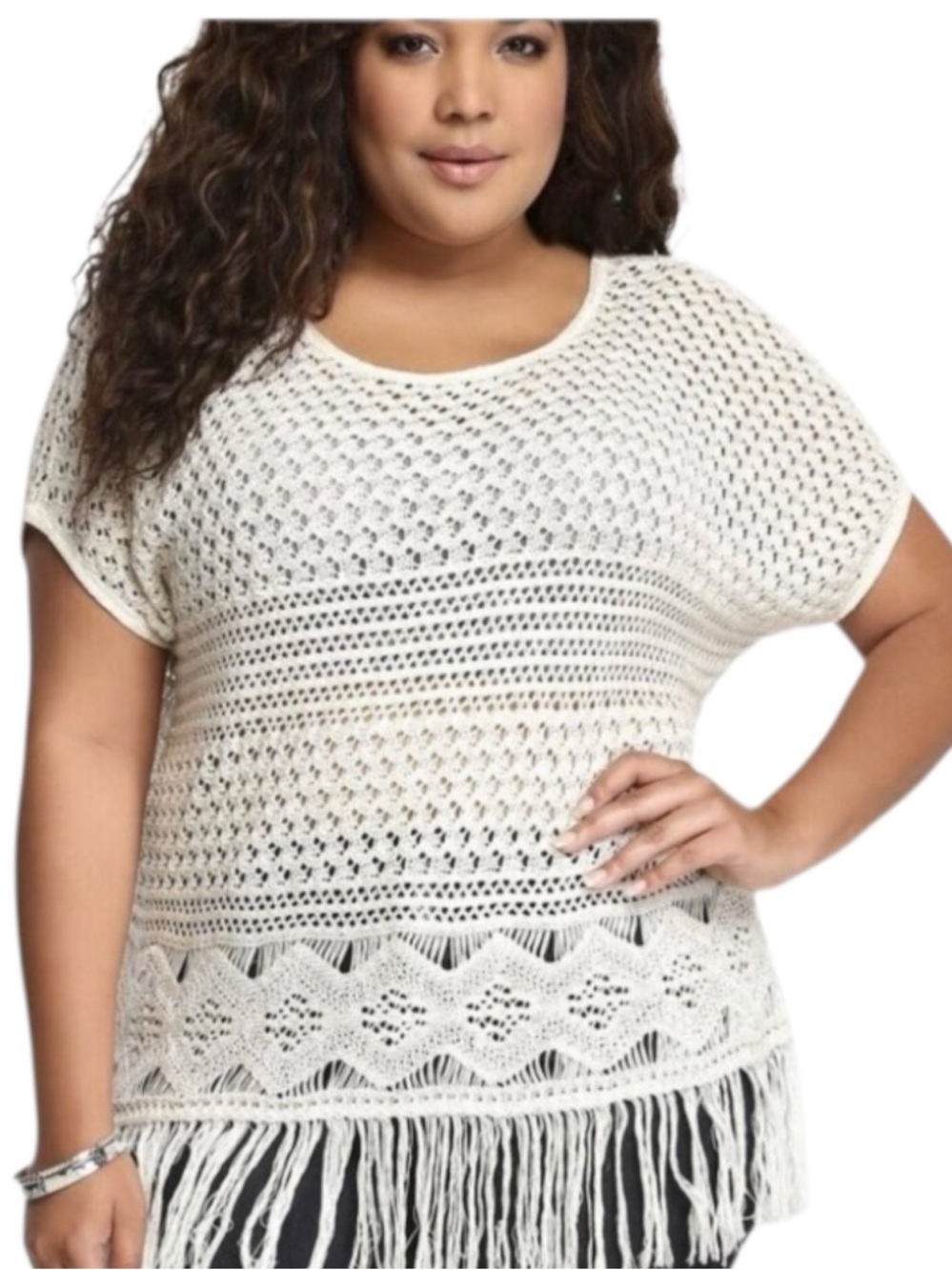 Torrid Natural Beige Crochet Knit Light Sweater Plus Size 0X